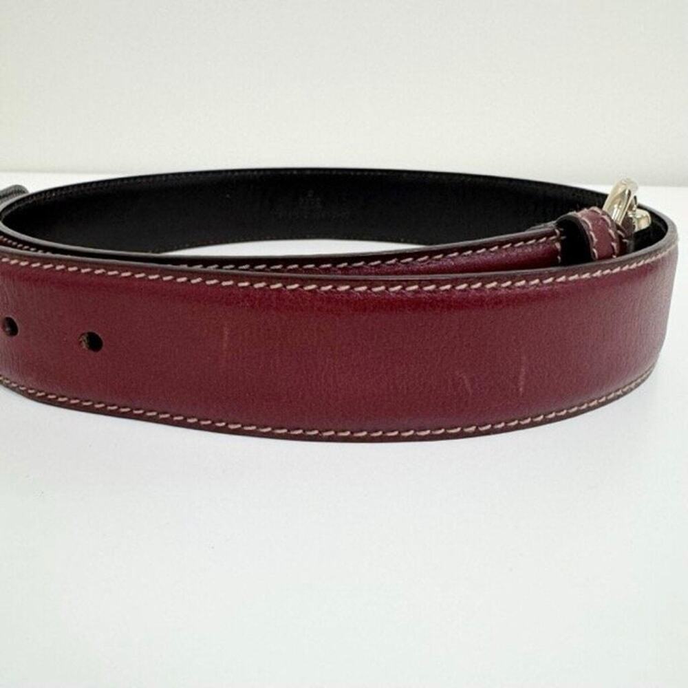 GUCCI Red Leather Gold Horsebit Ring Buckle Belt White Stitching Accent Burgundy - Picture 3 of 5